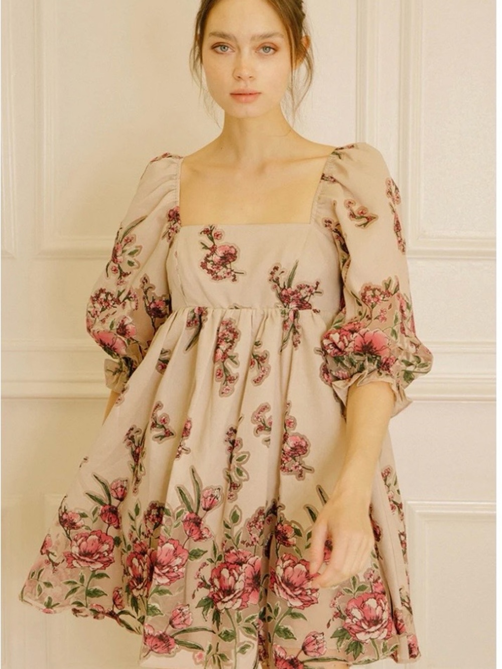 Arula Floral Bouquet Babydoll Dress Size A 1X Plus Size Cottage Core Bridgerton